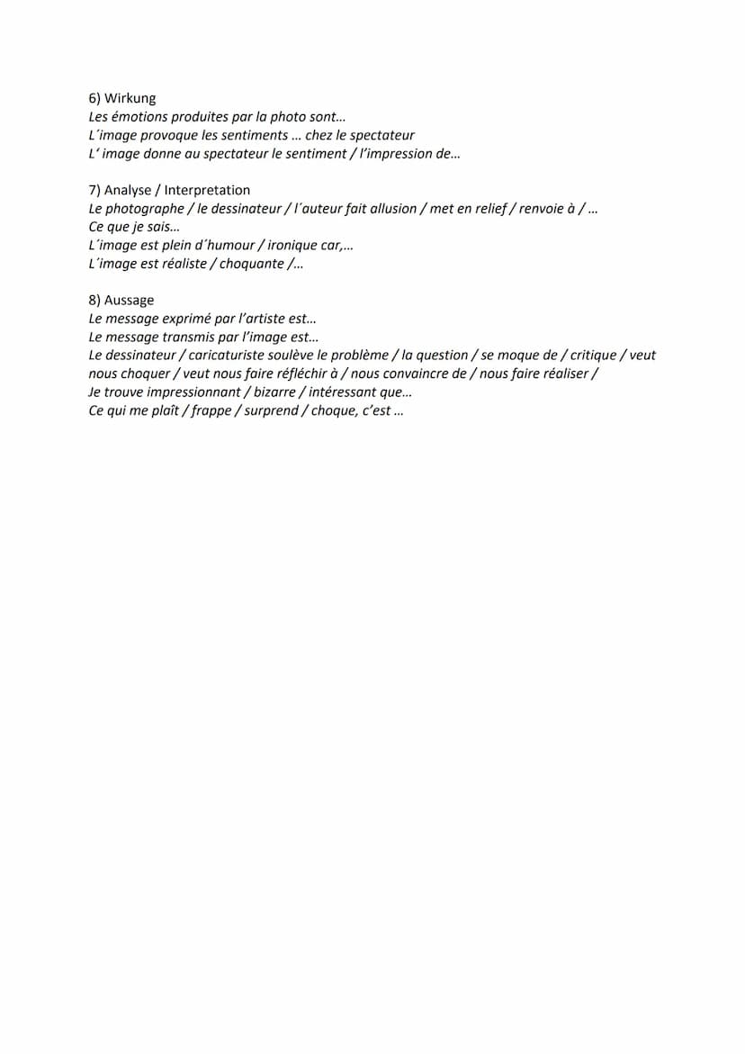 Monolog:
1. Allgemeine Informationen (Bildtypus, Künstler, Veröffentlichung, allgemeines Thema)
Bildtypus:
Il s'agit de/d'...une photo / un 