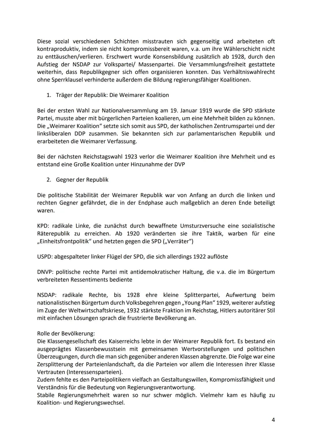 Geschichte Zusammenfassung 11/2 und 12/1
1. Die Weimarer Republik- Demokratie ohne Demokraten
Erster Weltkrieg: 28. Juli. 1914-11. November 