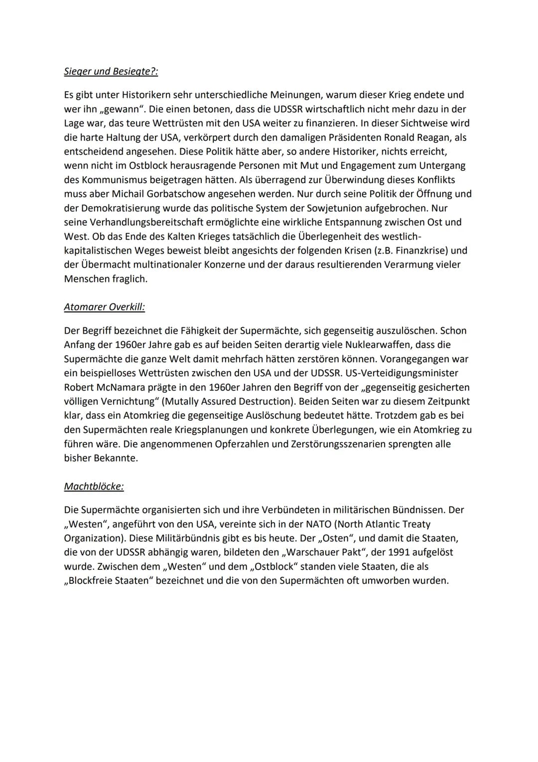 DER KALTE KRIEG
Kalter Krieg - Die Geschichte des Begriffs:
Der Begriff ,,Kalter Krieg" wurde erstmals 1946 für die Auseinandersetzung zwisc
