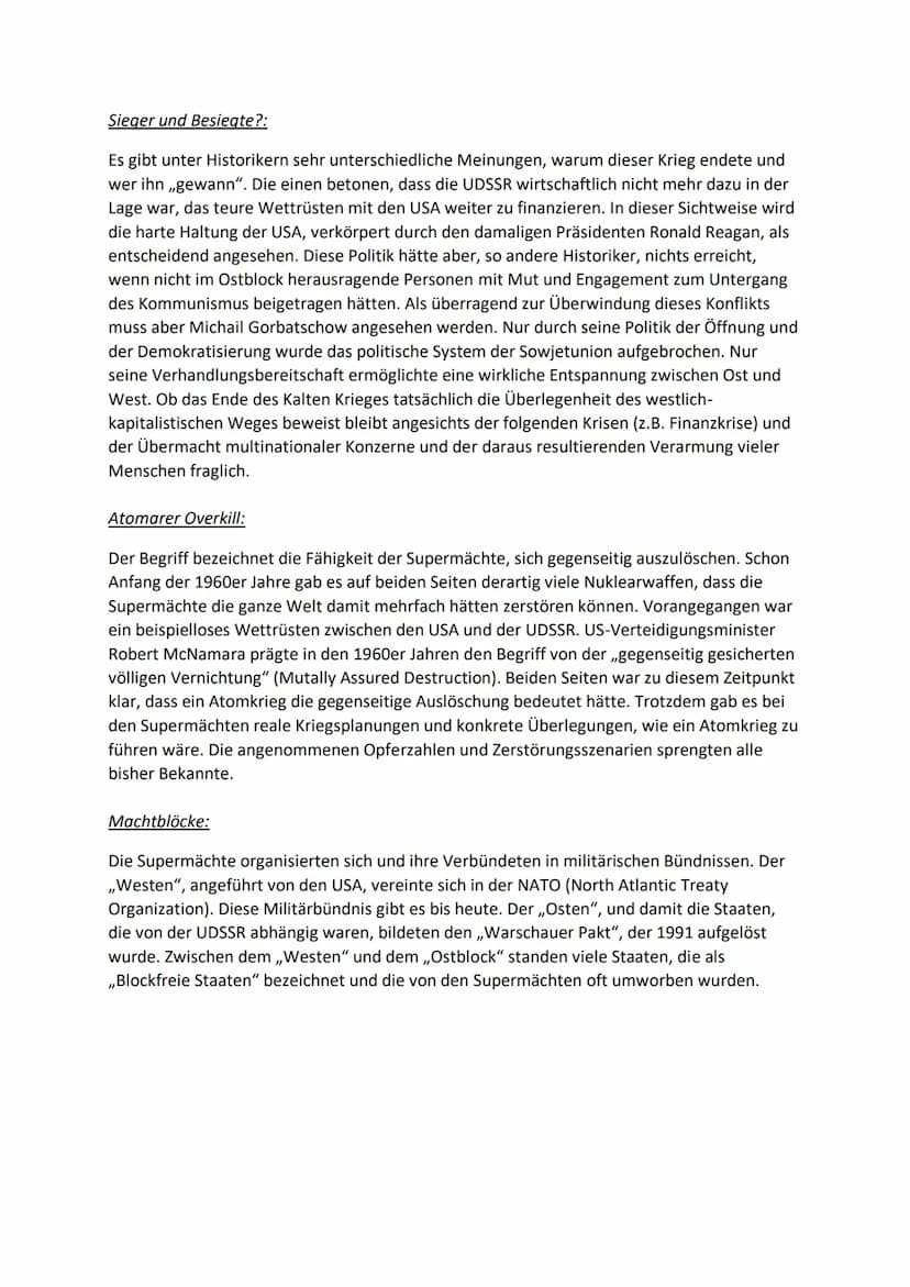 DER KALTE KRIEG
Kalter Krieg - Die Geschichte des Begriffs:
Der Begriff ,,Kalter Krieg" wurde erstmals 1946 für die Auseinandersetzung zwisc