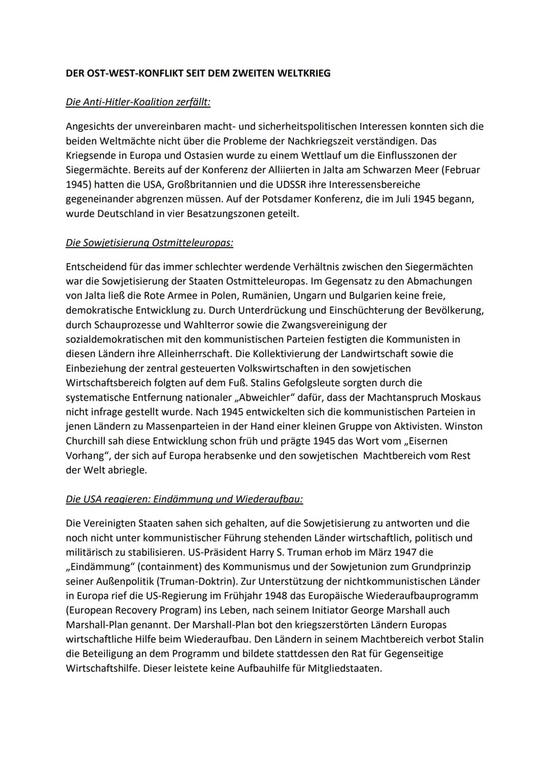 DER KALTE KRIEG
Kalter Krieg - Die Geschichte des Begriffs:
Der Begriff ,,Kalter Krieg" wurde erstmals 1946 für die Auseinandersetzung zwisc