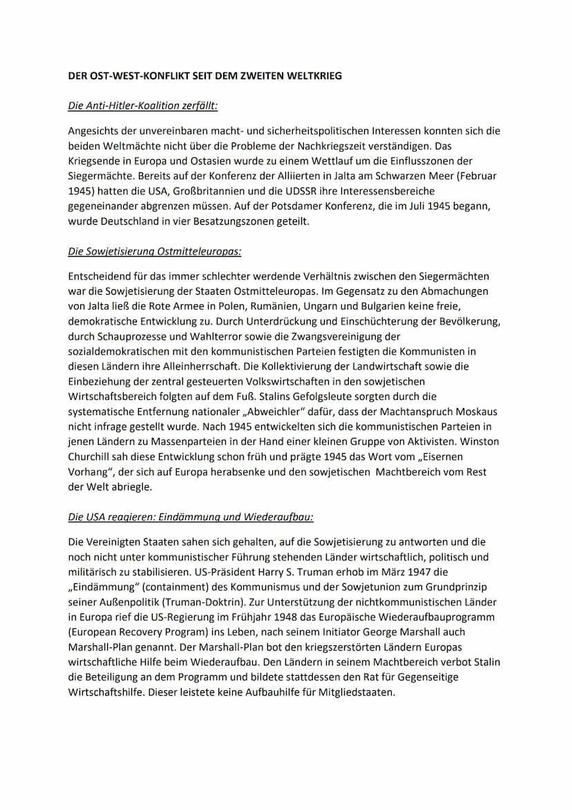 DER KALTE KRIEG
Kalter Krieg - Die Geschichte des Begriffs:
Der Begriff ,,Kalter Krieg" wurde erstmals 1946 für die Auseinandersetzung zwisc
