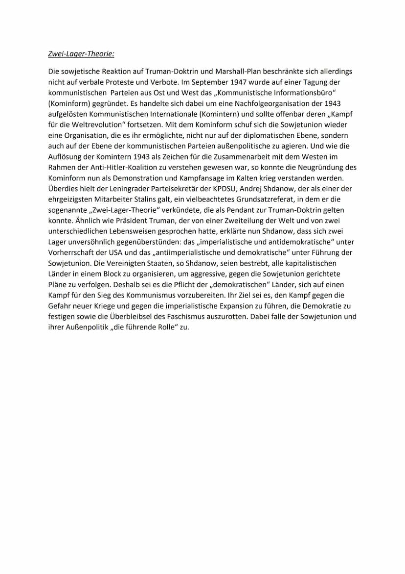 DER KALTE KRIEG
Kalter Krieg - Die Geschichte des Begriffs:
Der Begriff ,,Kalter Krieg" wurde erstmals 1946 für die Auseinandersetzung zwisc