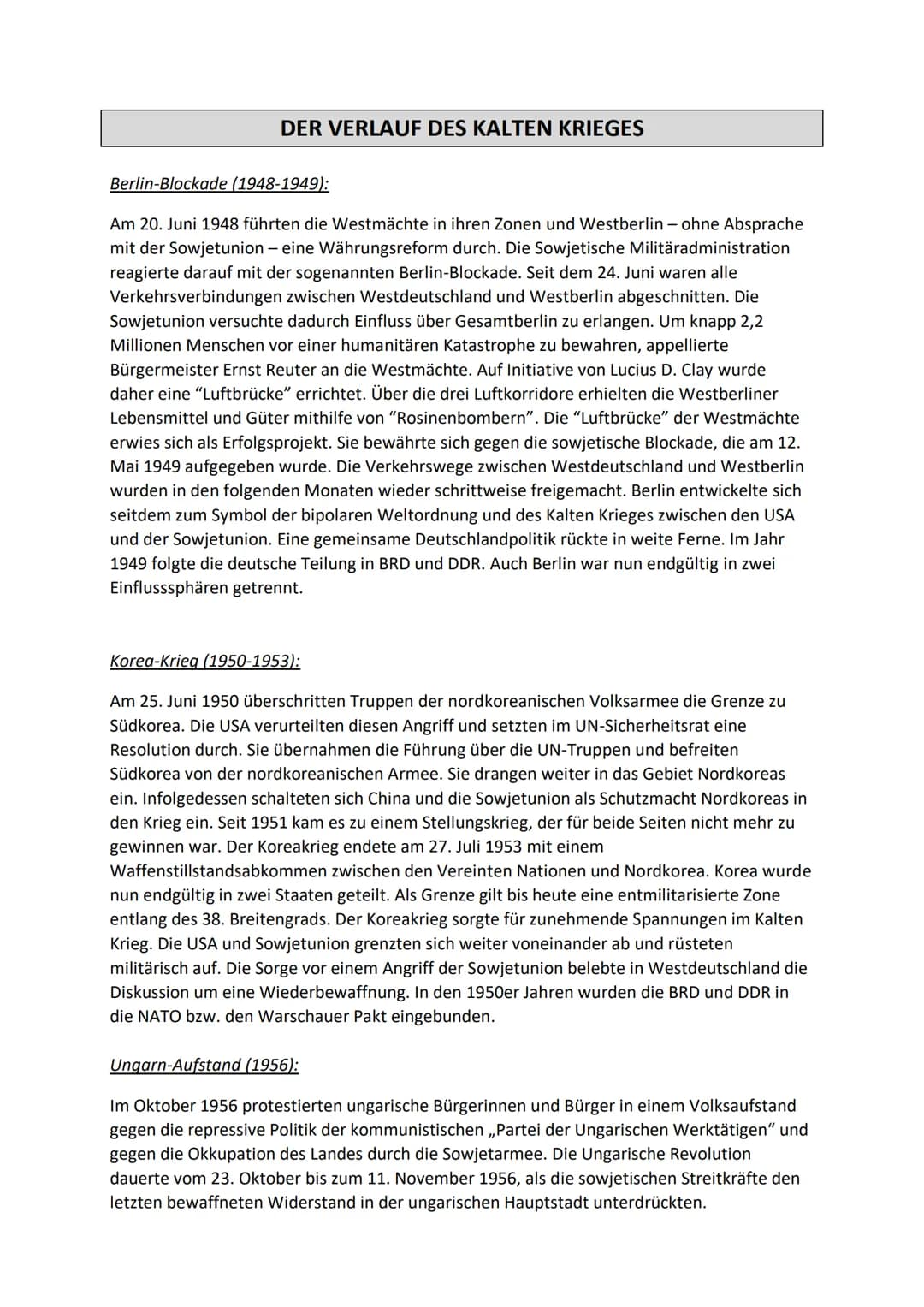 DER KALTE KRIEG
Kalter Krieg - Die Geschichte des Begriffs:
Der Begriff ,,Kalter Krieg" wurde erstmals 1946 für die Auseinandersetzung zwisc