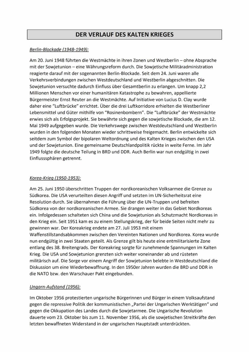 DER KALTE KRIEG
Kalter Krieg - Die Geschichte des Begriffs:
Der Begriff ,,Kalter Krieg" wurde erstmals 1946 für die Auseinandersetzung zwisc