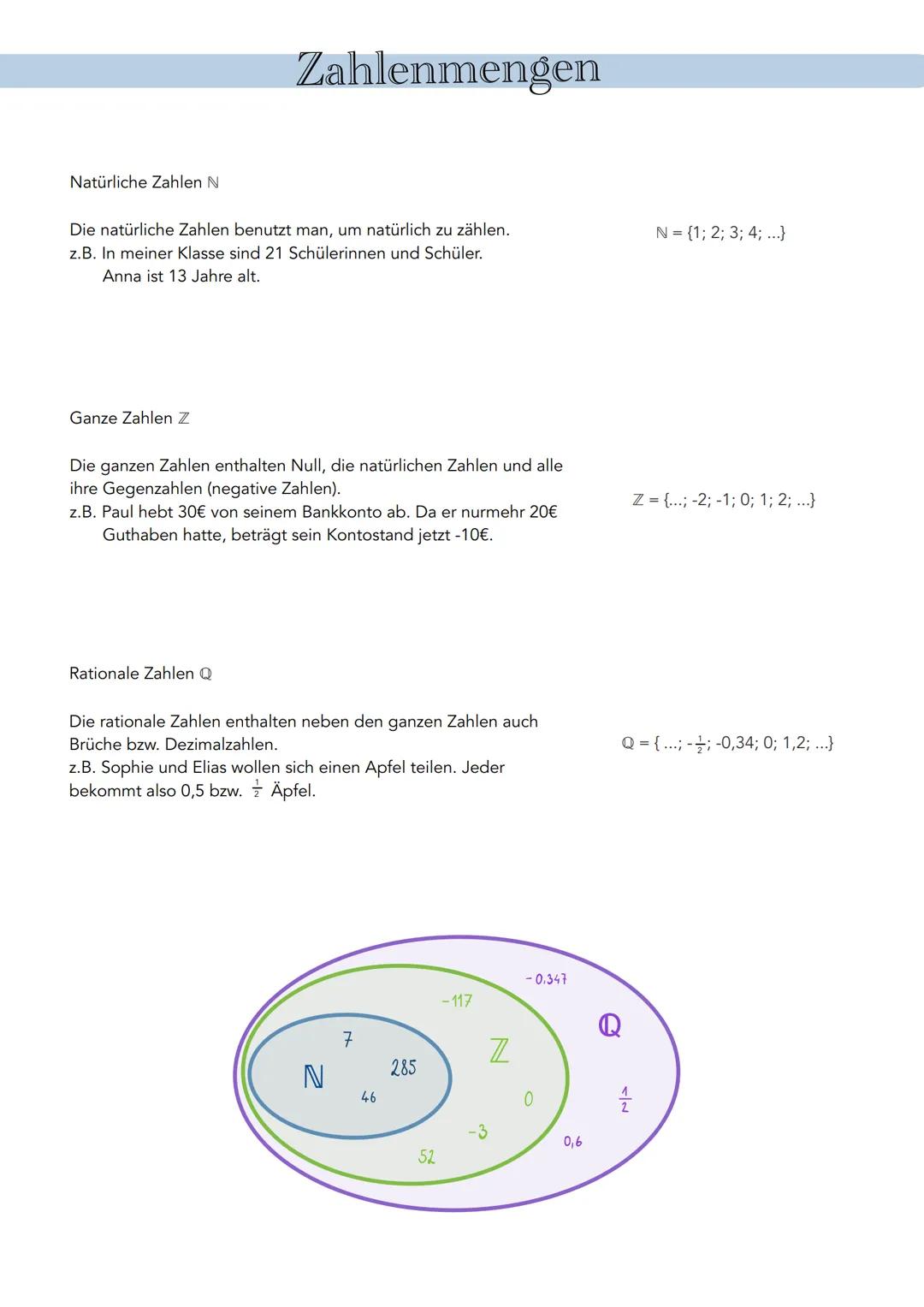 # Zahlenmengen

Natürliche Zahlen N

Die natürliche Zahlen benutzt man, um natürlich zu zählen.
z.B. In meiner Klasse sind 21 Schülerinnen u