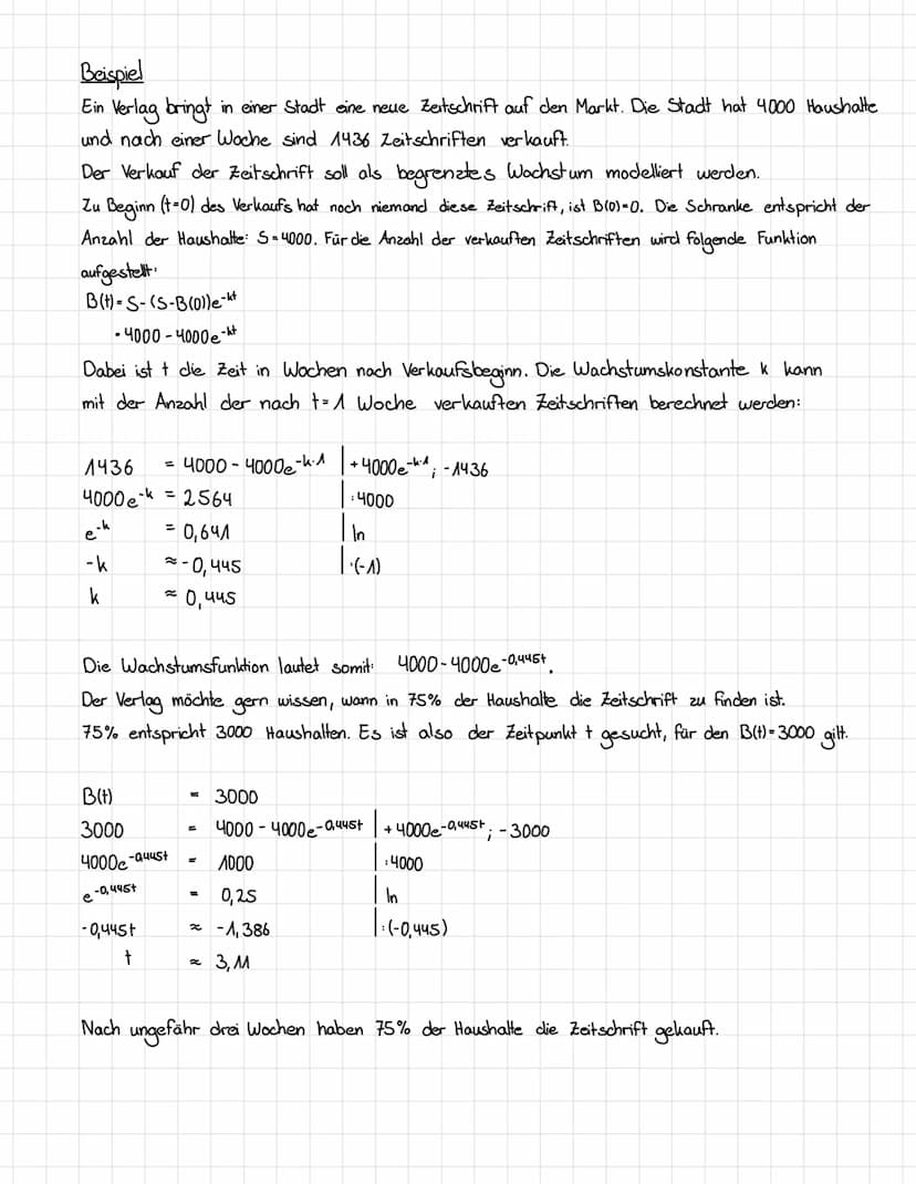 Beschränktes Wachstum
Beschränktes Wachstum ist ein mathematisches Modell, welches durch eine
natürliche Schranke nach oben oder unten begre