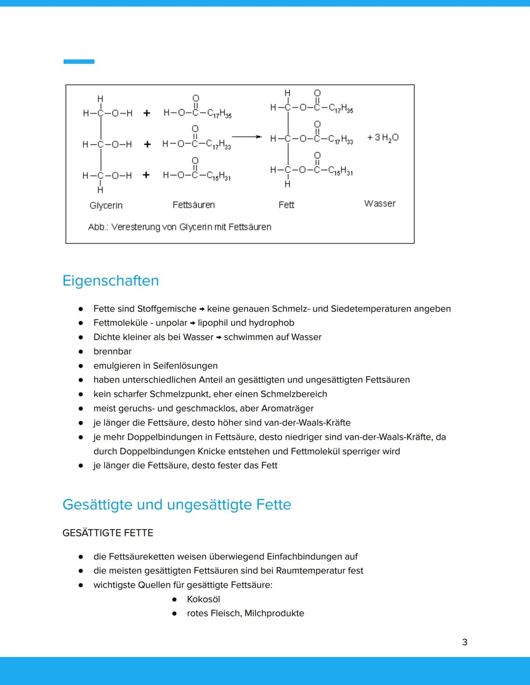 Übersicht
FETTE
Gliederung
1. Allgemeines
2. Herstellung und Bildung
3. Vorkommen und Zusammensetzung natürlicher Fette
4. Struktur (mit Bei