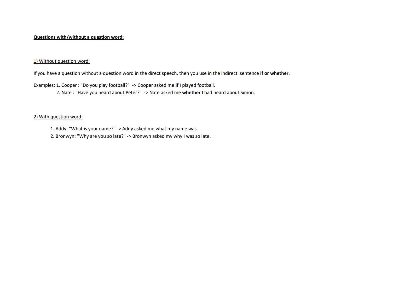 # Reported Speech

Backshift means that you change the tense in the reported speech by moving it back one tense.

| Tense |  | Tense in Repo