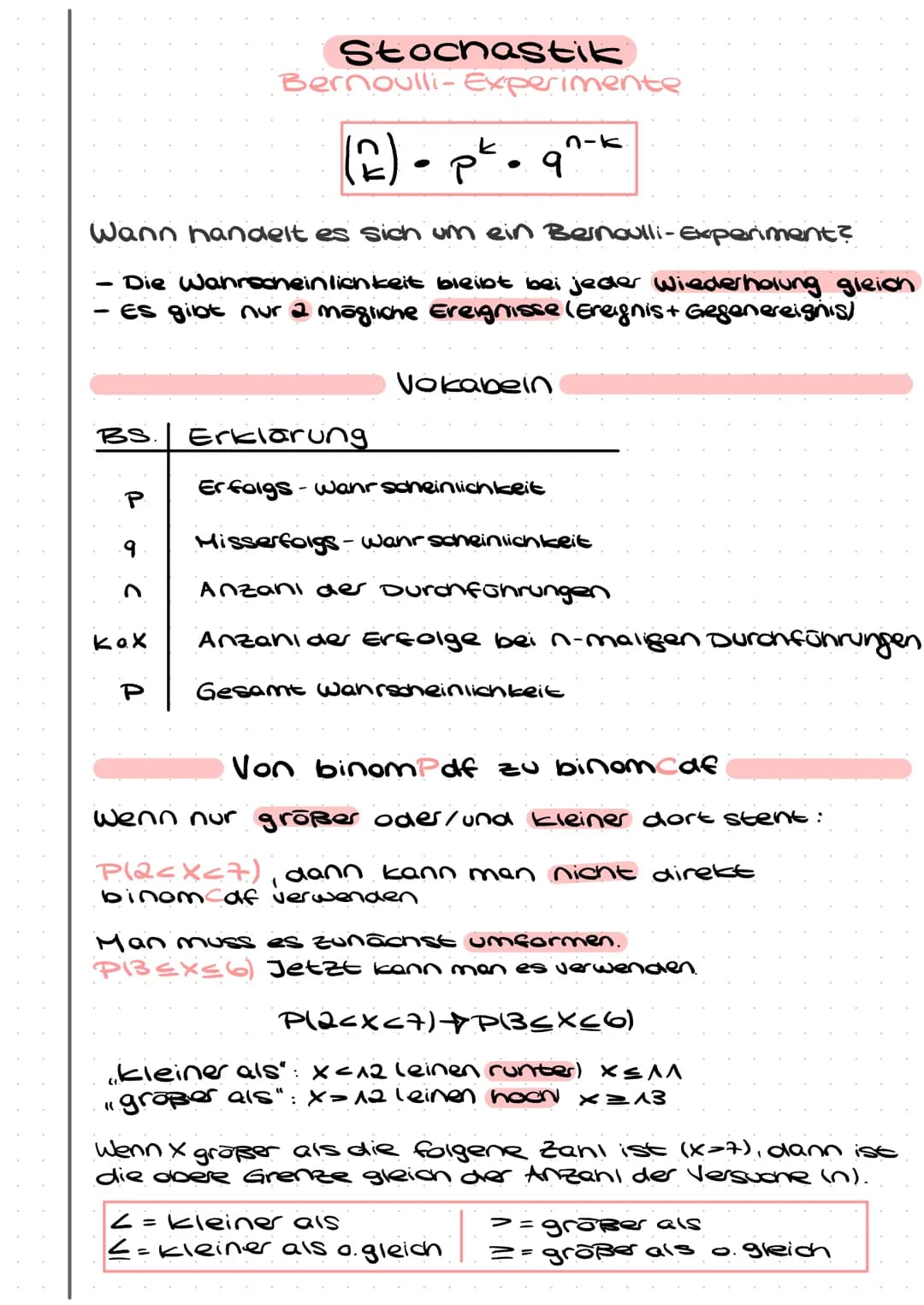 Stochastik
Bernoulli-Experimente
(2) p² . q
BS. Erklärung
C
Wann handelt es sich um ein Bernoulli-Experiment?
Die Wahrscheinlichkeit bleibt 