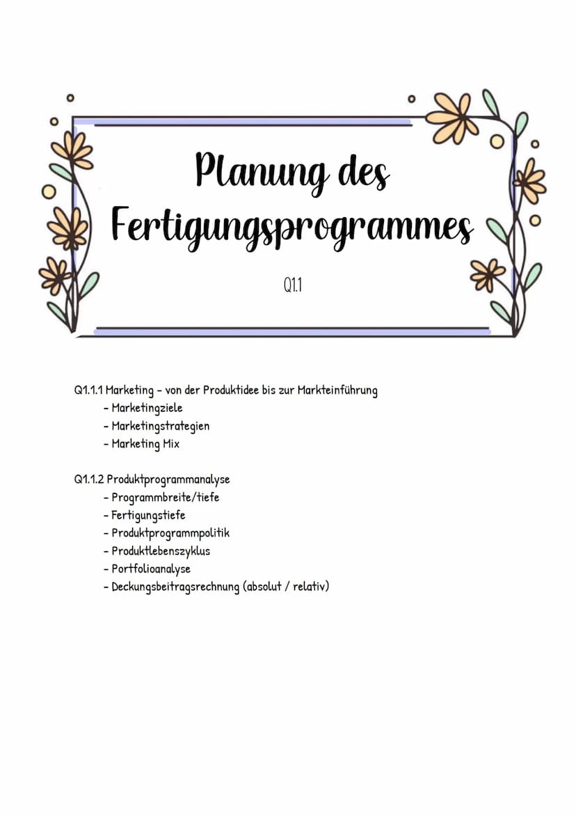 IN HALTSVERZEICHNIS ABITUR
Wirtschaft
Q1.1 Planung des Fertigungsprogrammes
Q1.1.1 Marketing - von der Produktidee bis zur Markteinführung
-