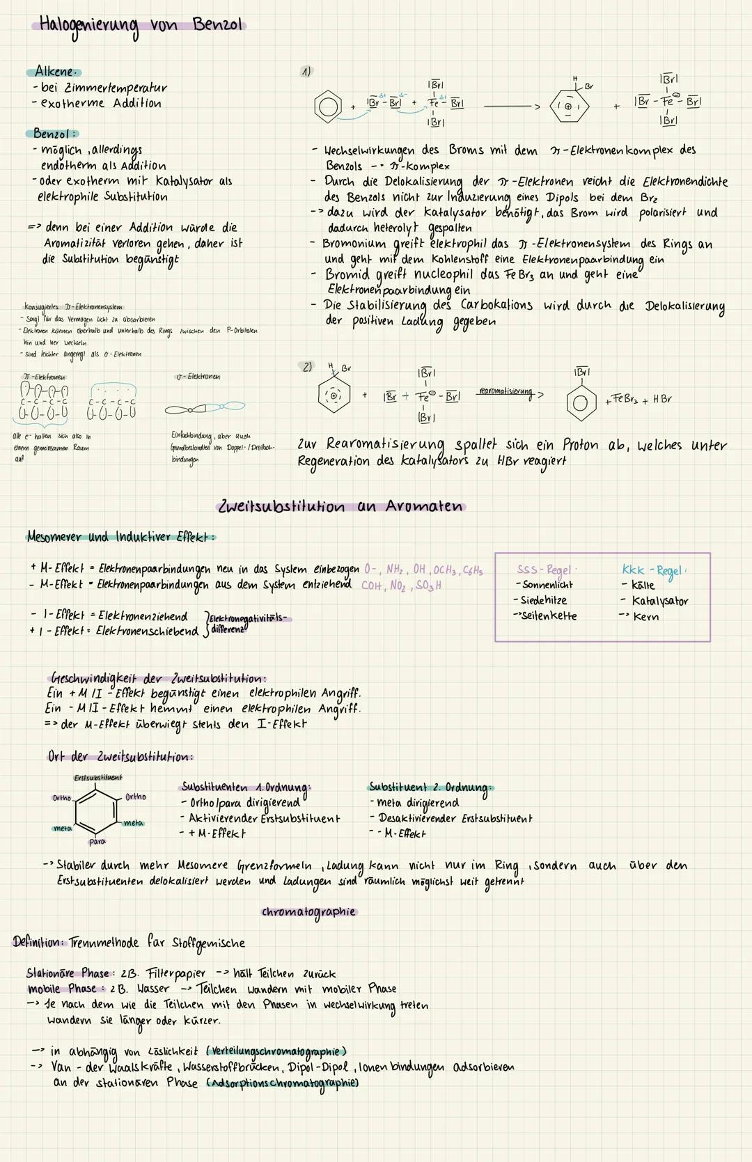 Molekulbau und Reaktivität
keine Isomere 213 bei der Bild-
ung von Brombenzol
-alle (-Atome sind gleichwertig
Bromierung erfolgt nur per kat