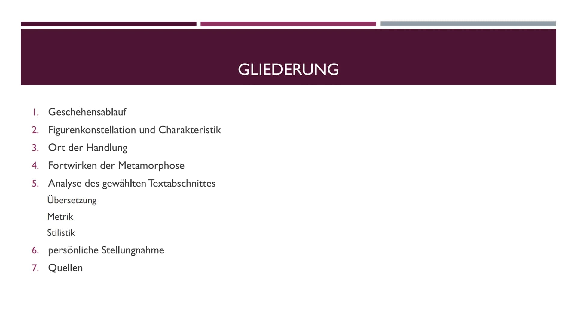 JUPITER UND CALLISTO
EINE METAMORPHOSE VON OVID I. Geschehensablauf
2. Figurenkonstellation und Charakteristik
3. Ort der Handlung
4.
5. Ana