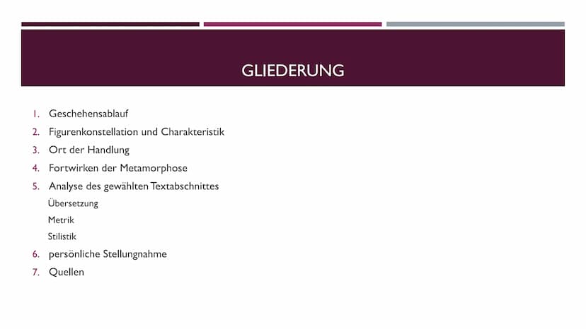 JUPITER UND CALLISTO
EINE METAMORPHOSE VON OVID I. Geschehensablauf
2. Figurenkonstellation und Charakteristik
3. Ort der Handlung
4.
5. Ana