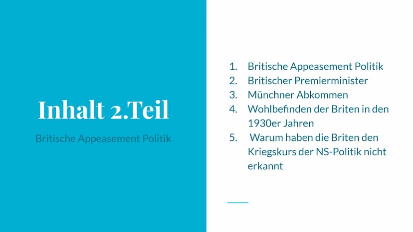 „Peace in our time"
NS Außenpolitik und britische
Appeasementpoltik
von Olivia und Anna Q2 Inhaltsverzeichnis
1. Teil -> NS-Außenpolitik
2. 