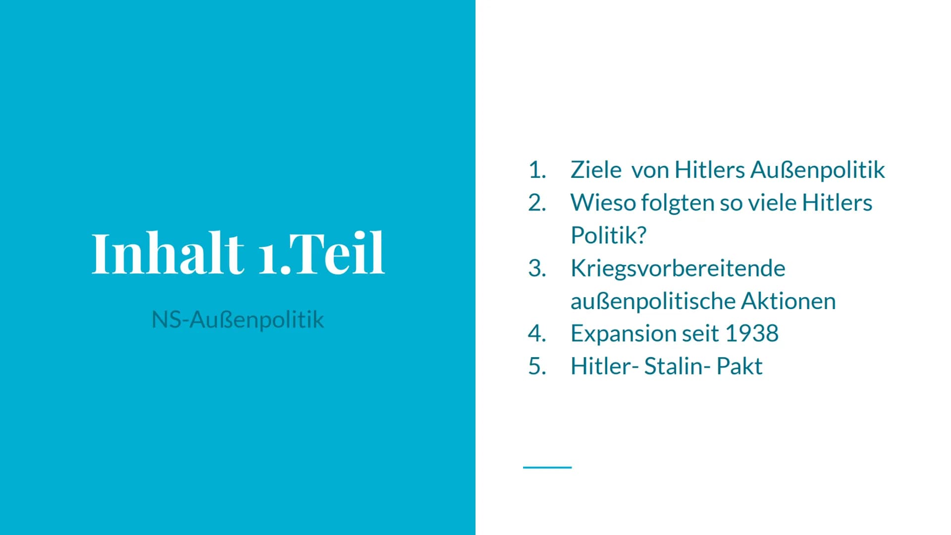 „Peace in our time"
NS Außenpolitik und britische
Appeasementpoltik
von Olivia und Anna Q2 Inhaltsverzeichnis
1. Teil -> NS-Außenpolitik
2. 