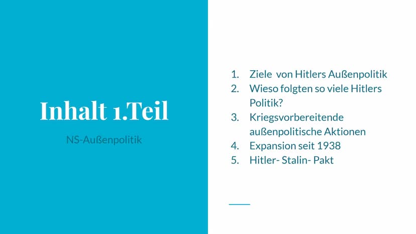 „Peace in our time"
NS Außenpolitik und britische
Appeasementpoltik
von Olivia und Anna Q2 Inhaltsverzeichnis
1. Teil -> NS-Außenpolitik
2. 