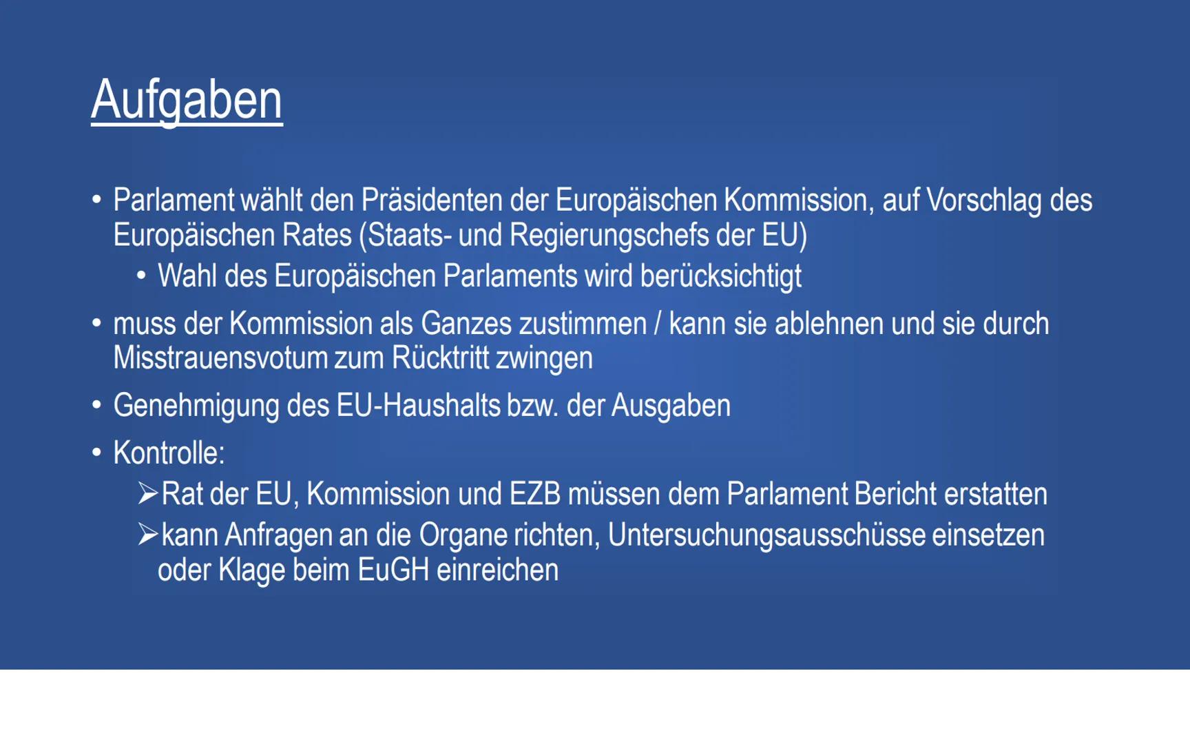 Europäisches Parlament Inhalt
Allgemeines
Geschichte
Zusammensetzung
Wahlen
Aufgaben
Kritik
Quellen
Parlamentum Europaeum Allgemeines
●
●
Gr
