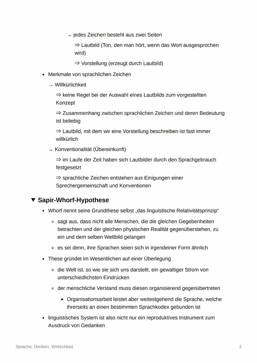 Sprache, Denken, Wirklichkeit
▼ Spracherwerb
● ist ein Prozess
Aneignung einer ersten Sprache → in der Regel die Muttersprache
• gleichzeiti