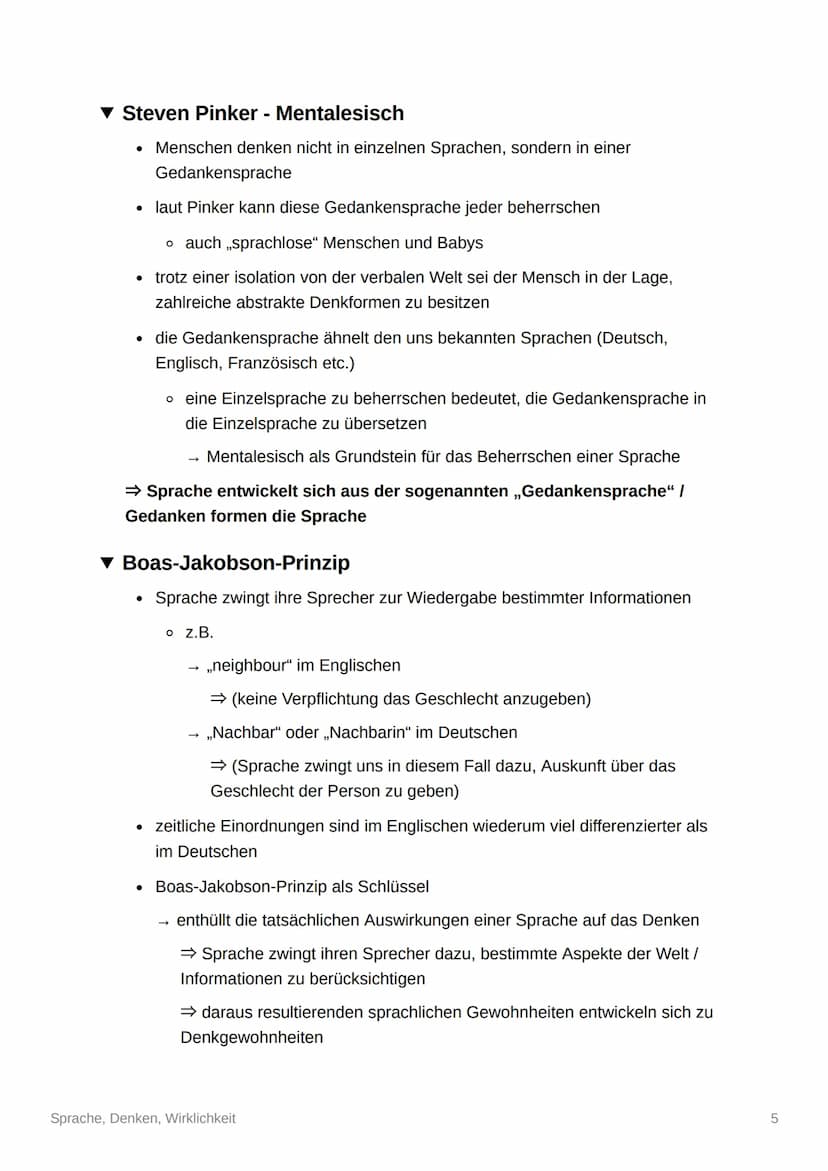 Sprache, Denken, Wirklichkeit
▼ Spracherwerb
● ist ein Prozess
Aneignung einer ersten Sprache → in der Regel die Muttersprache
• gleichzeiti