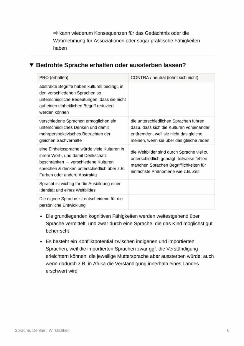 Sprache, Denken, Wirklichkeit
▼ Spracherwerb
● ist ein Prozess
Aneignung einer ersten Sprache → in der Regel die Muttersprache
• gleichzeiti