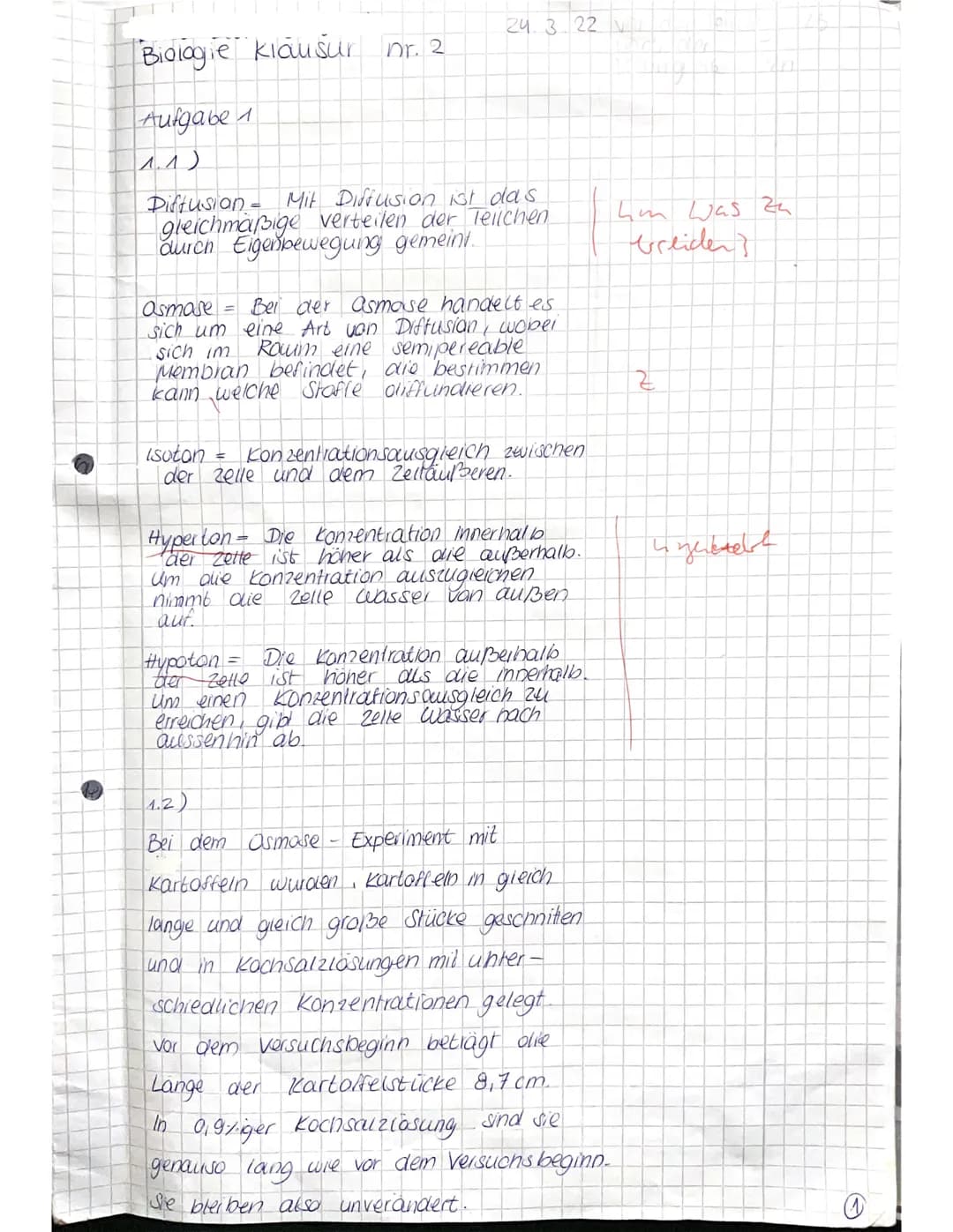Bio-GK EF 3
Name:
Klausur Nr.2 zum Thema Zellbiologie
Seite 1 von 3
Hinweise:
Lesen Sie die Aufgaben bitte genau durch und beachten Sie die 