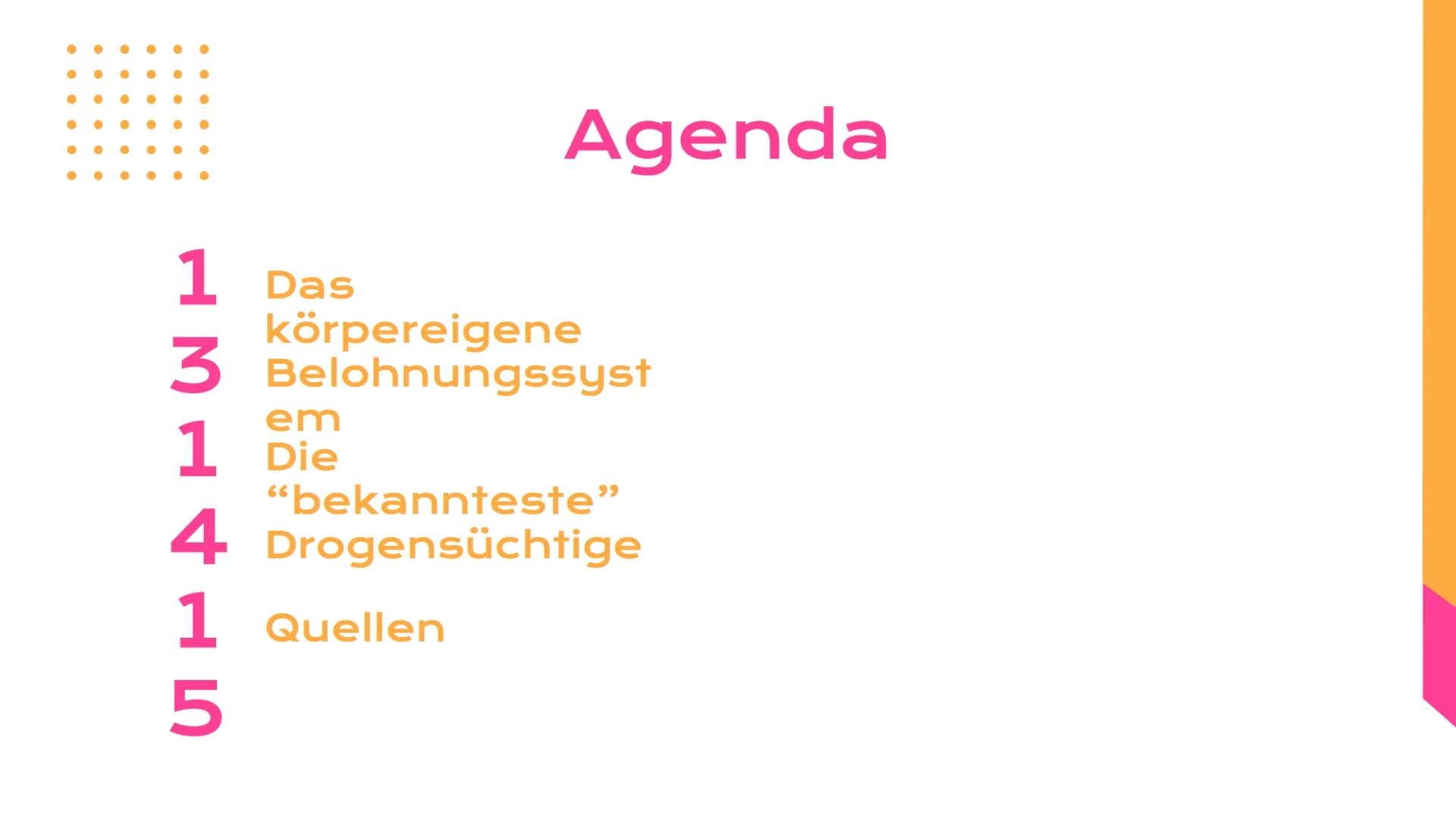 ●
●
●
●
Auswirkungen
von Drogen
Von Frederike und Lina Definition
1 Drogen
2
Beispiele
Was sind
3 Drogen?
Agenda
Legale und
4 illegale Droge