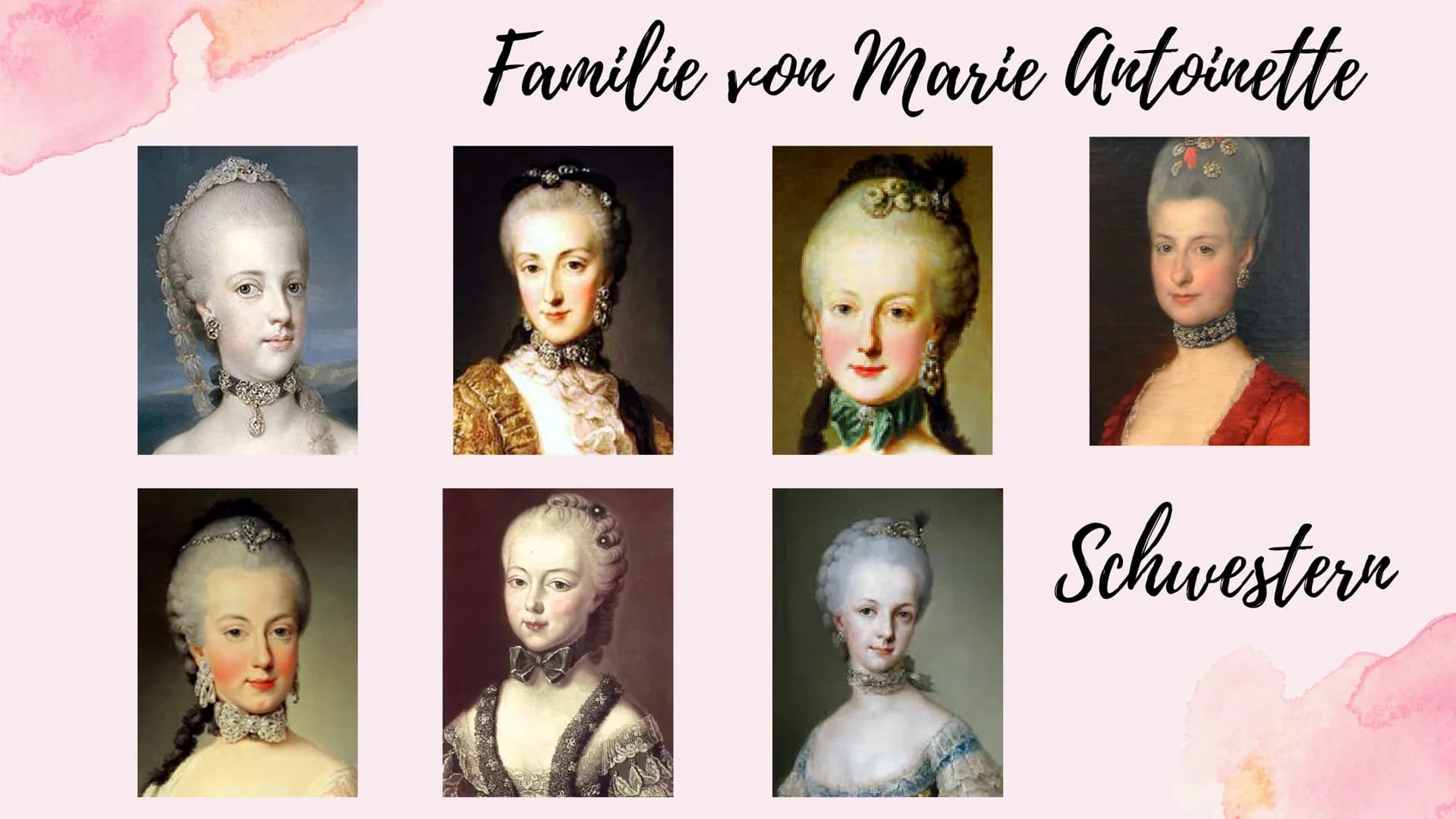 Marie
Antoinette Themenfragen
1.) Wer ist die Familie von Marie Antoinette ?
2.) Wie verlief ihre Kindheit und Jugend ?
3.) Marie Antoinette