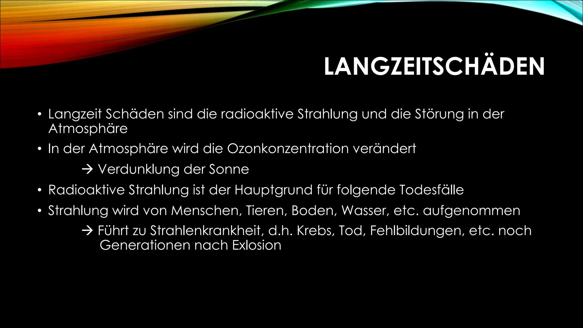 Atombomben ATOMBOMBEN ●
●
Strahlung
ATOMWAFFE WAS IST DAS?
Auch Kernwaffen oder Nuklearwaffen genannt
Explosion beruht auf atomaren unkontro