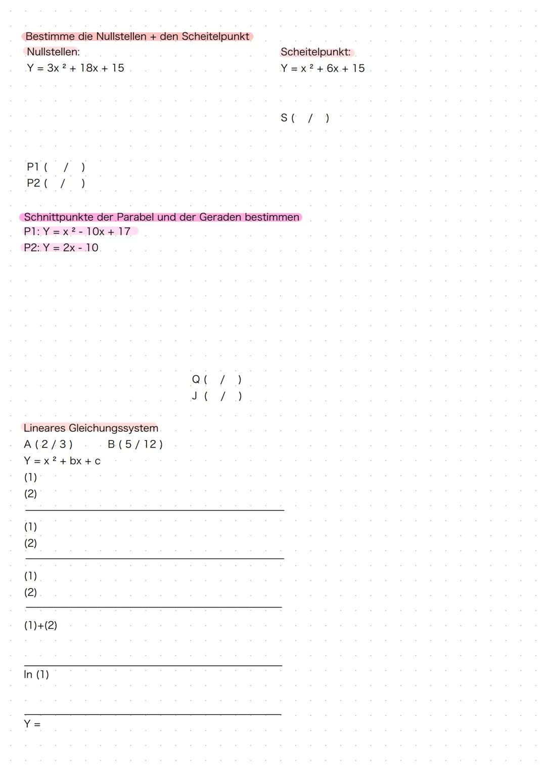 Parabel Übungsaufgaben 