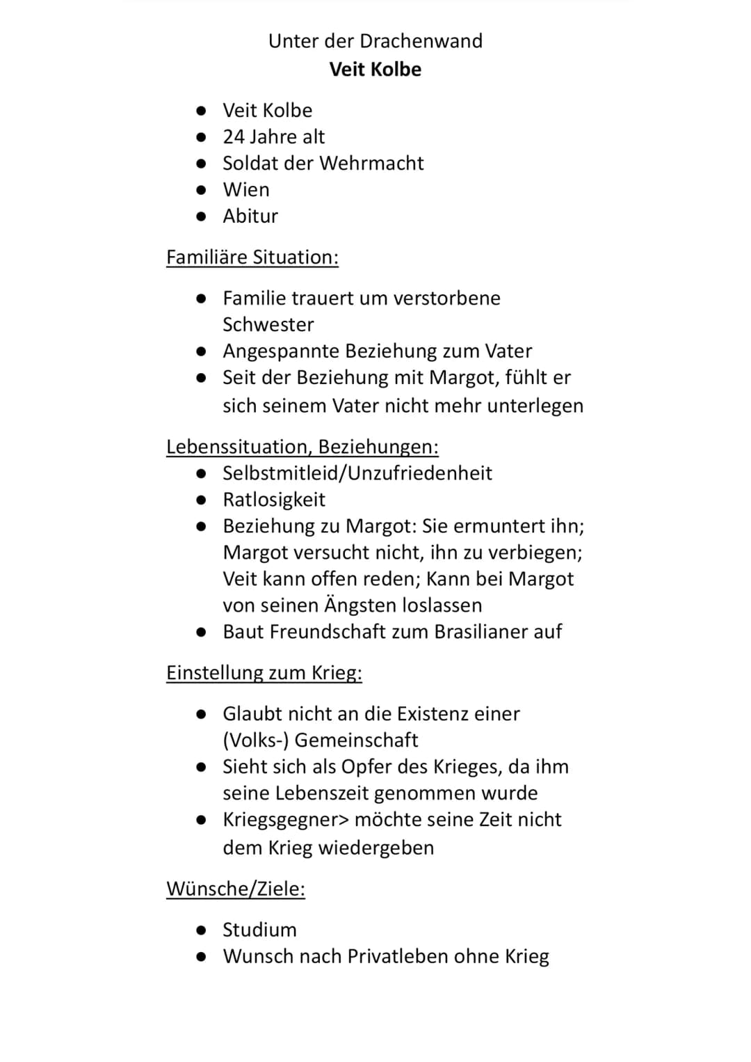 Unter der Drachenwand
Veit Kolbe
Veit Kolbe
24 Jahre alt
● Soldat der Wehrmacht
• Wien
• Abitur
Familiäre Situation:
Familie trauert um vers