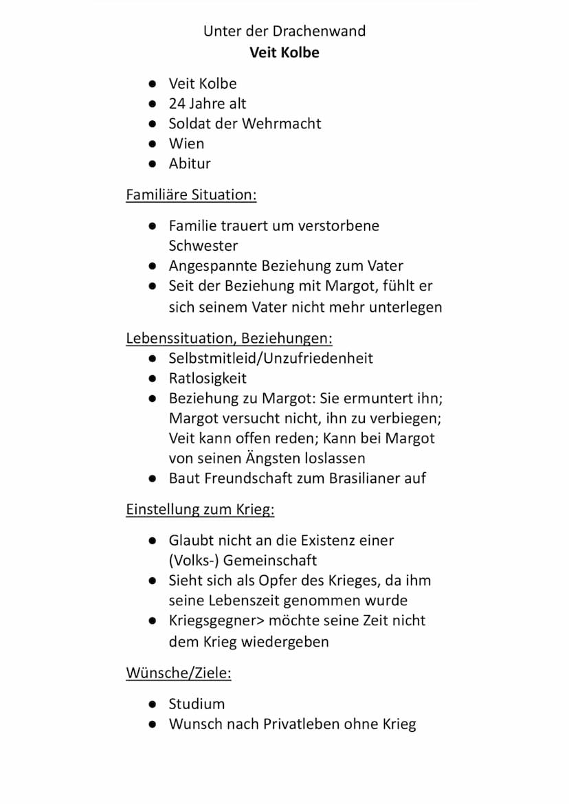 Unter der Drachenwand
Veit Kolbe
Veit Kolbe
24 Jahre alt
● Soldat der Wehrmacht
• Wien
• Abitur
Familiäre Situation:
Familie trauert um vers