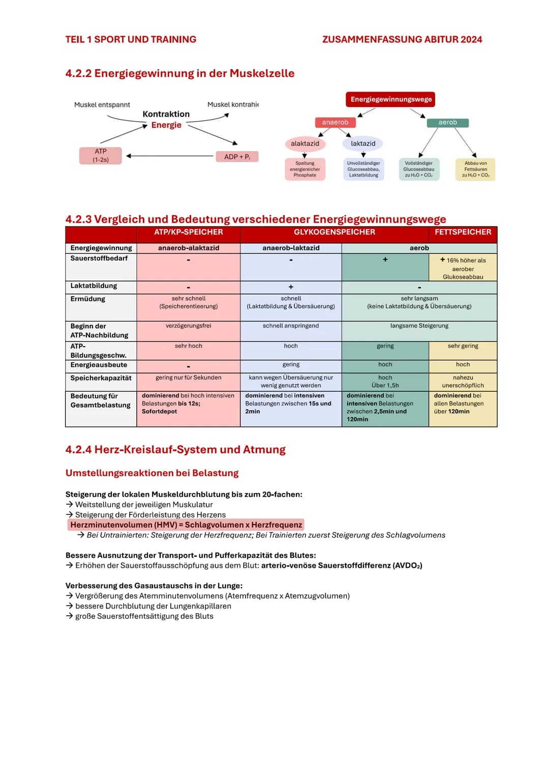 TEIL 1 SPORT UND TRAINING
4. AUSDAUER
ZUSAMMENFASSUNG ABITUR 2024
Im Sport und auch allgemein versteht man unter Ausdauer die physische und 