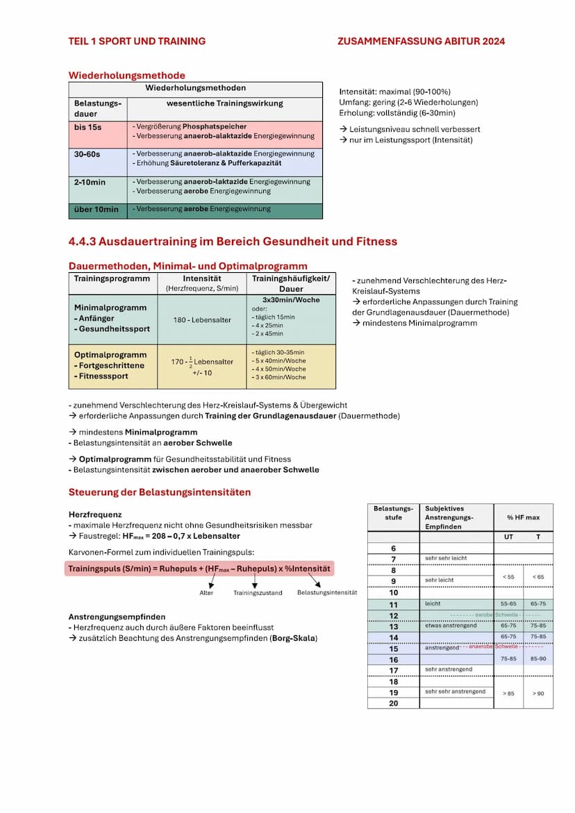 TEIL 1 SPORT UND TRAINING
4. AUSDAUER
ZUSAMMENFASSUNG ABITUR 2024
Im Sport und auch allgemein versteht man unter Ausdauer die physische und 