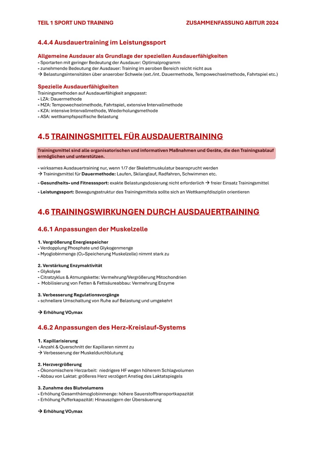 TEIL 1 SPORT UND TRAINING
4. AUSDAUER
ZUSAMMENFASSUNG ABITUR 2024
Im Sport und auch allgemein versteht man unter Ausdauer die physische und 