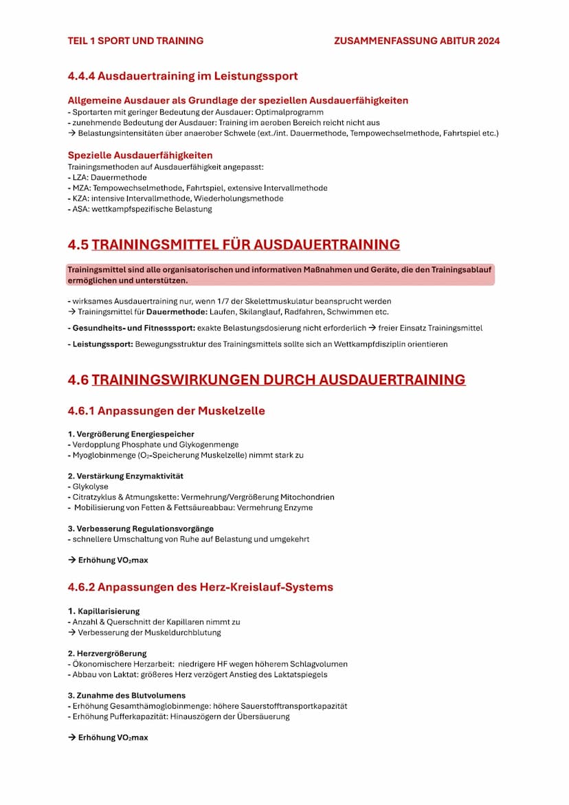 TEIL 1 SPORT UND TRAINING
4. AUSDAUER
ZUSAMMENFASSUNG ABITUR 2024
Im Sport und auch allgemein versteht man unter Ausdauer die physische und 