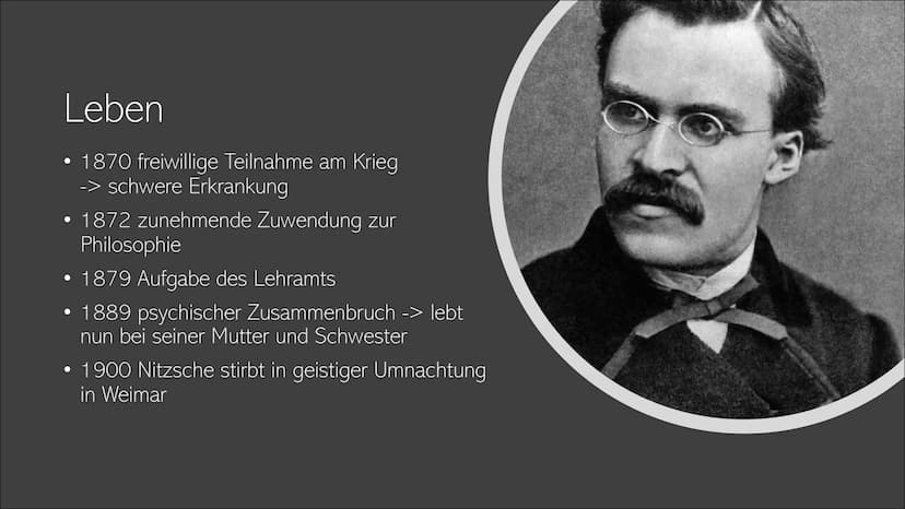 Du gehst zu Frauen? Vergiss
die Peitsche nicht! Friedrich Nietzsche
Nihilismus
(1844-1900) Inhalt
Leben Nietzsches
• Was ist Nihilismus
●
●
