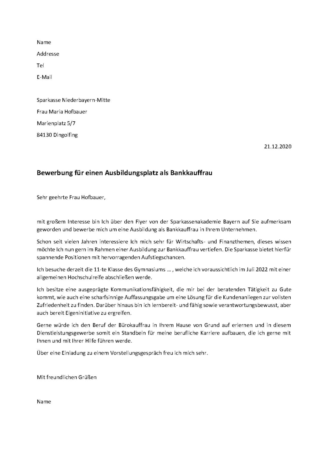 Bewerbung Ausbildung