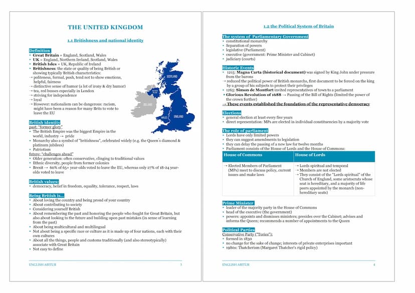ENGLISH ABITUR
Ena Kovacevic
ENGLISH ABITUR
THE UNITED KINGDOM
1.1 Britishness and national identity
1.2 the Political System of Britain
1.3