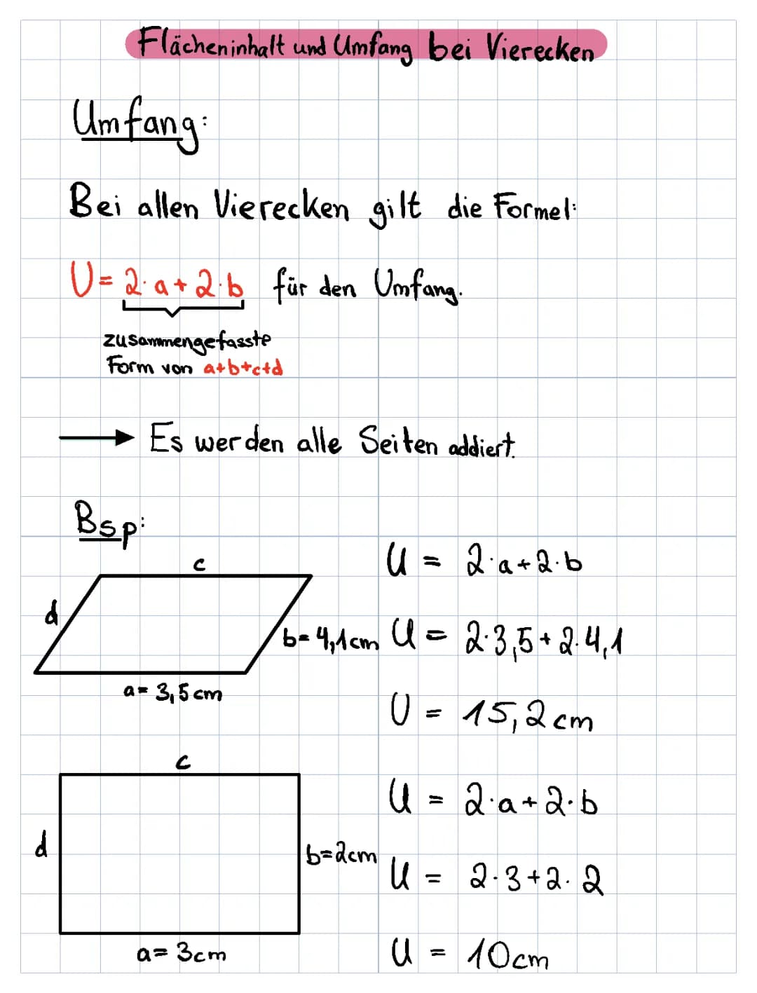 Flächeninhalt und Umfang bei Vierecken