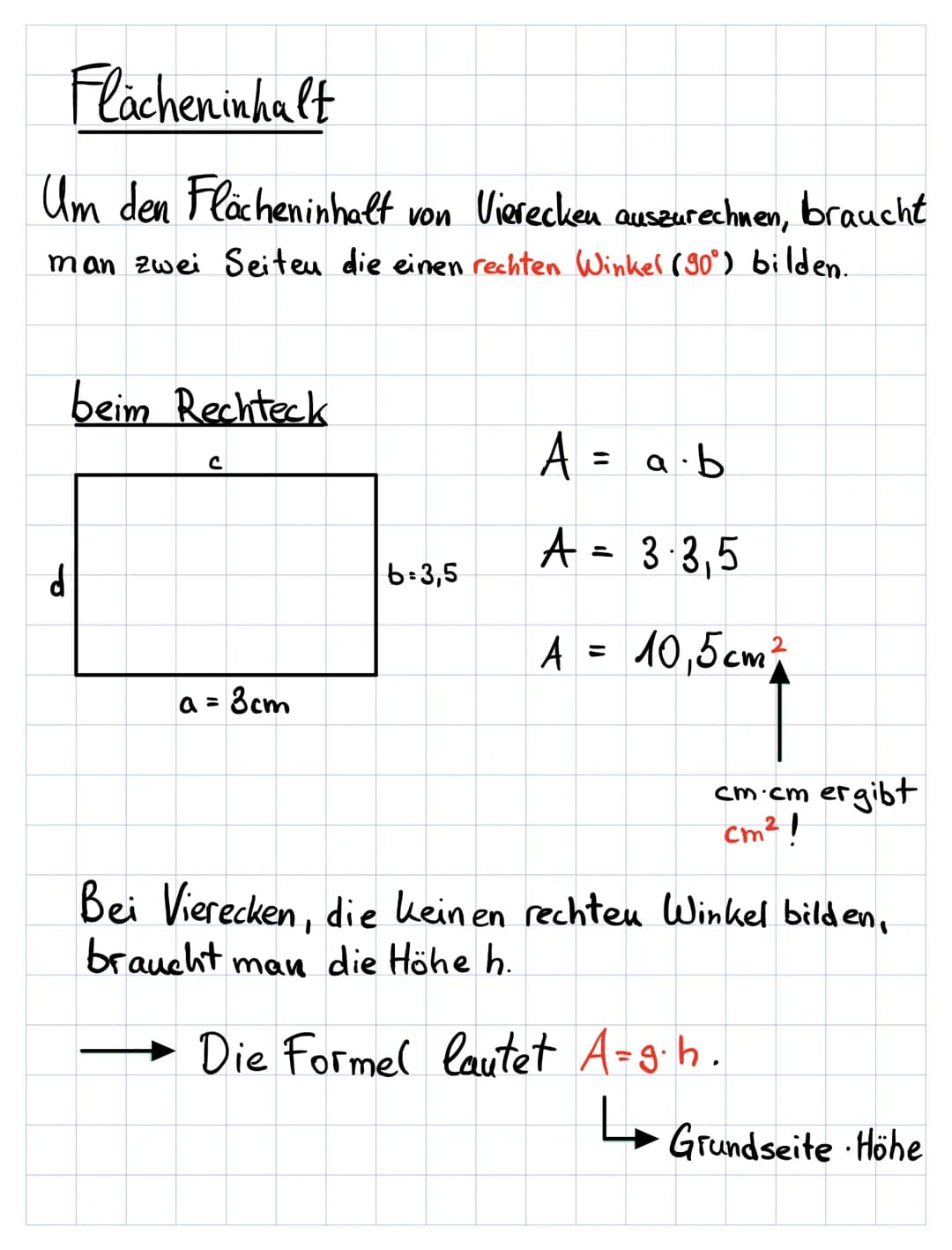 d
d
Flächeninhalt und Umfang bei Vierecken
Umfang:
Bei allen Vierecken gilt die Formel:
U=
1= 2·a+2·b für den Umfang.
zusammengefasste
Form 