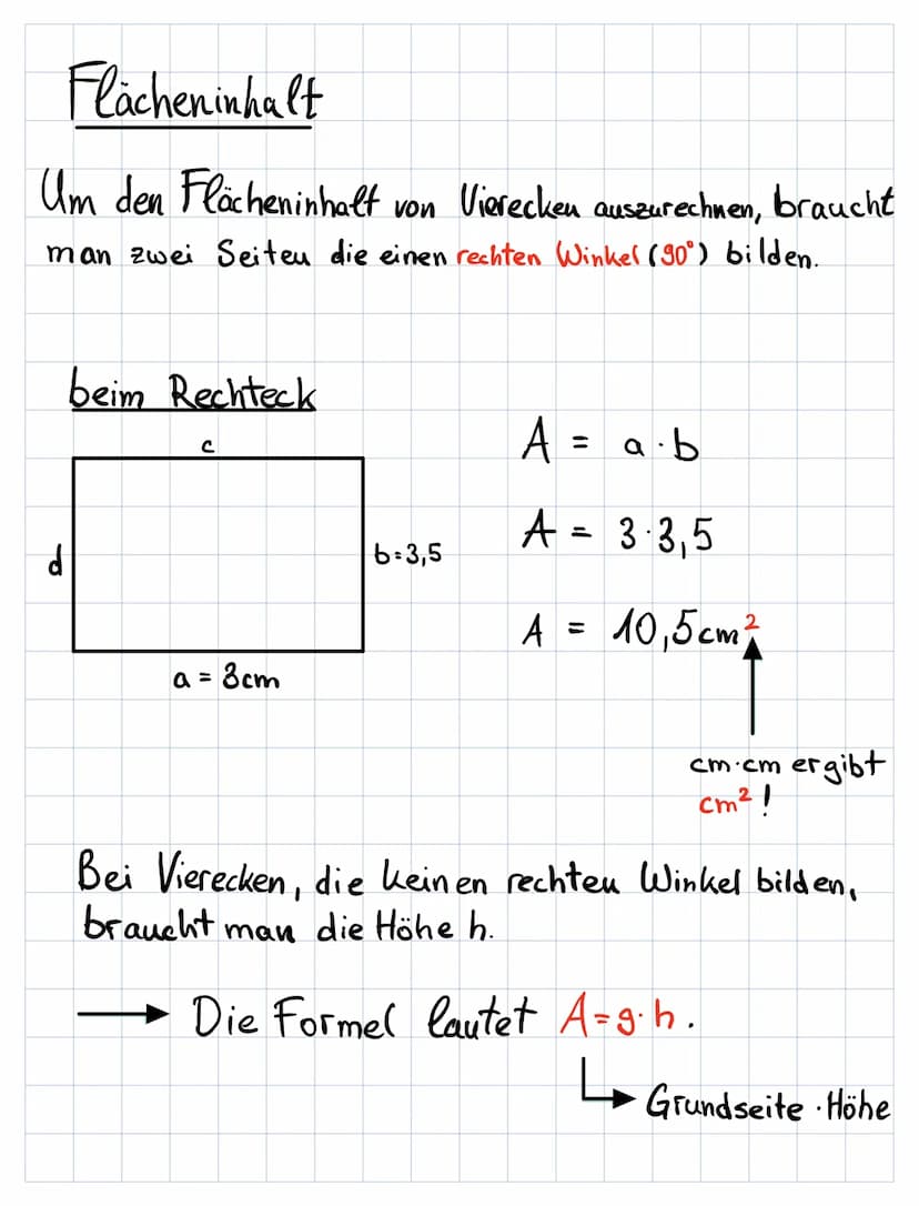 d
d
Flächeninhalt und Umfang bei Vierecken
Umfang:
Bei allen Vierecken gilt die Formel:
U=
1= 2·a+2·b für den Umfang.
zusammengefasste
Form 