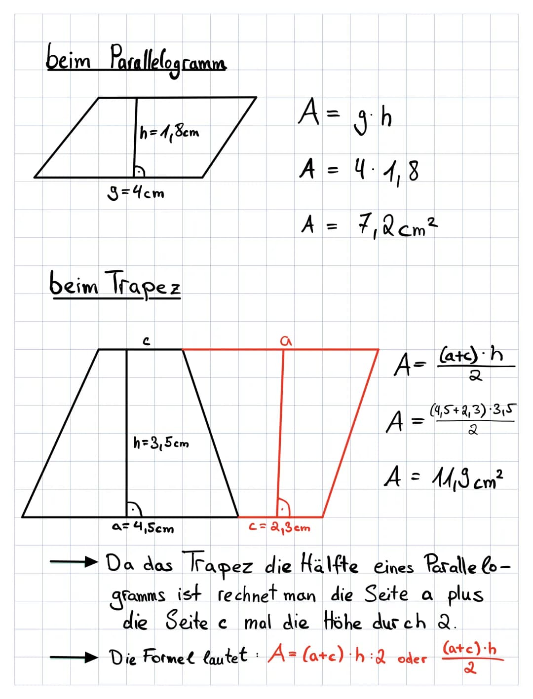 d
d
Flächeninhalt und Umfang bei Vierecken
Umfang:
Bei allen Vierecken gilt die Formel:
U=
1= 2·a+2·b für den Umfang.
zusammengefasste
Form 