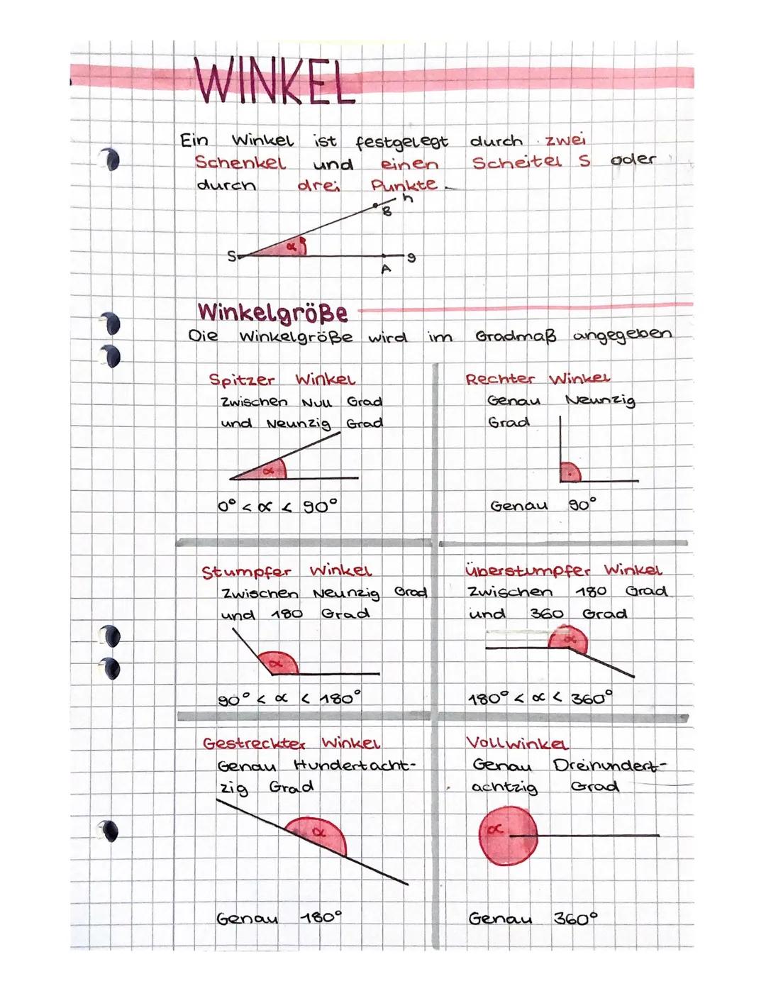 # WINKEL

Ein Winkel ist festgelegt durch zwei
Schenkel und einen Scheitel s oder
durch drei Punkte

S
A

Winkelgröße

Oie Winkelgröße wird 