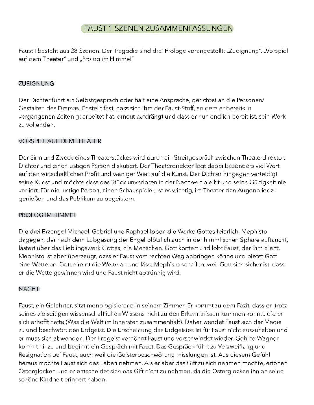 Faust 1 Szenen Zusammenfassungen 