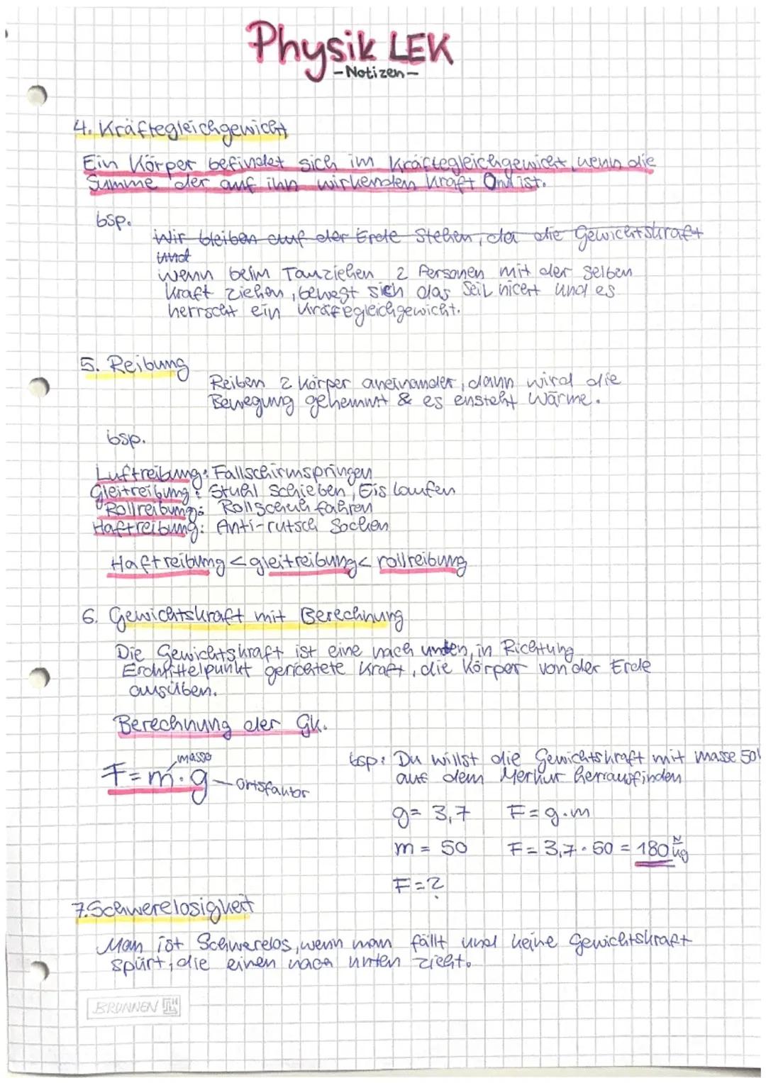 ༡
Physik LEK
-Notizen-
1. Formelzeichen, Einheit, Messgerät
Kraft
F
Newton (N)
Einheiten
Federkraftmesser
Millinewtons 1mN = 1000N
Newton
: 