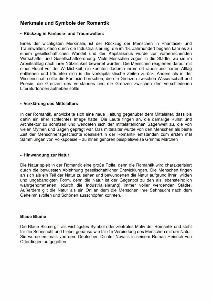 Romantik
Gliederung
Allgemeines zur Literaturepoche Romantik
Begriff
Geschichtlicher Hintergrund
Merkmale und Symbole der Romantik
Literatur