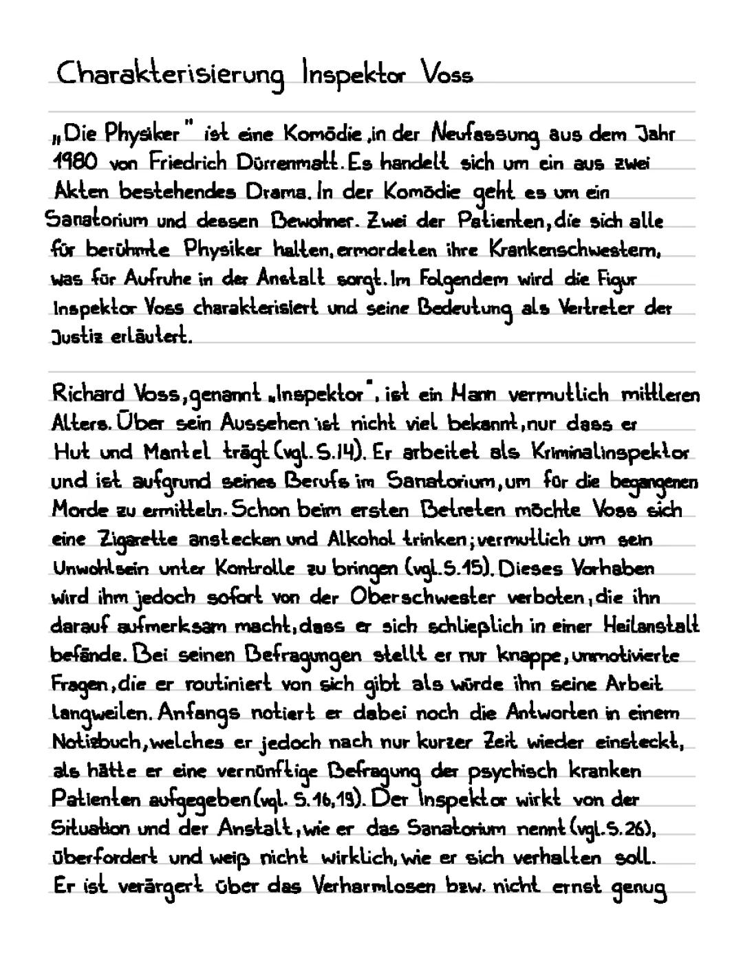 Inspektor Voss: Charakterisierung & Entwicklung in Die Physiker