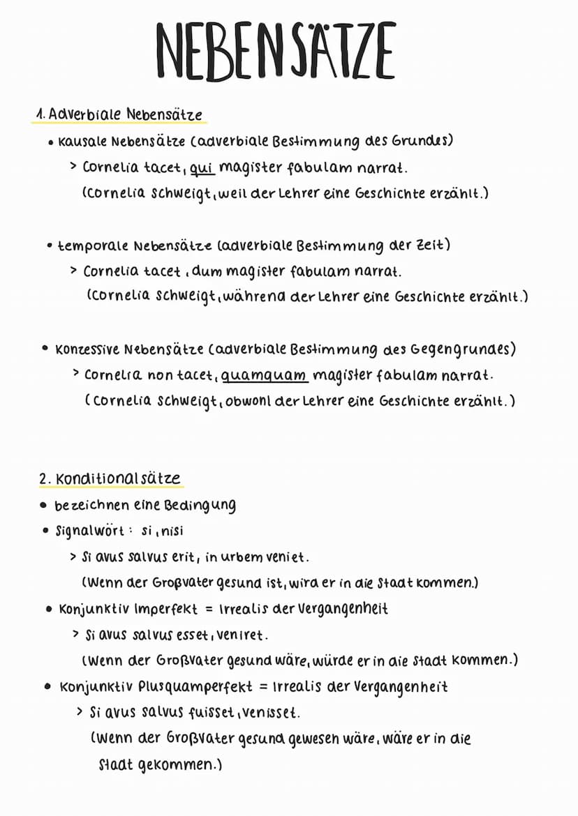 1. Adverbiale Nebensätze
• Kausale Nebensätze
• temporale Nebensätze
• Konzessive Nebensätze
4. Abhängige
Wunschsätze
•Befehl/ Wunsch
6. Kon