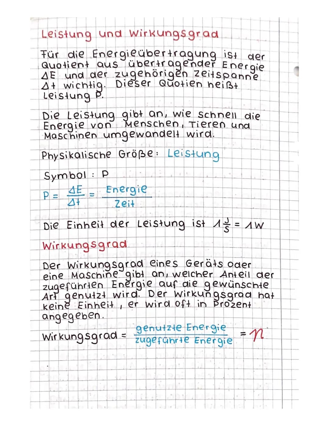 Leistung und Wirkungsgrad
Für die Energieübertragung
Quotient aus
AE und der zugehörigen
A+ wichtig.
Leistung
Die Leistung gibt an, wie schn